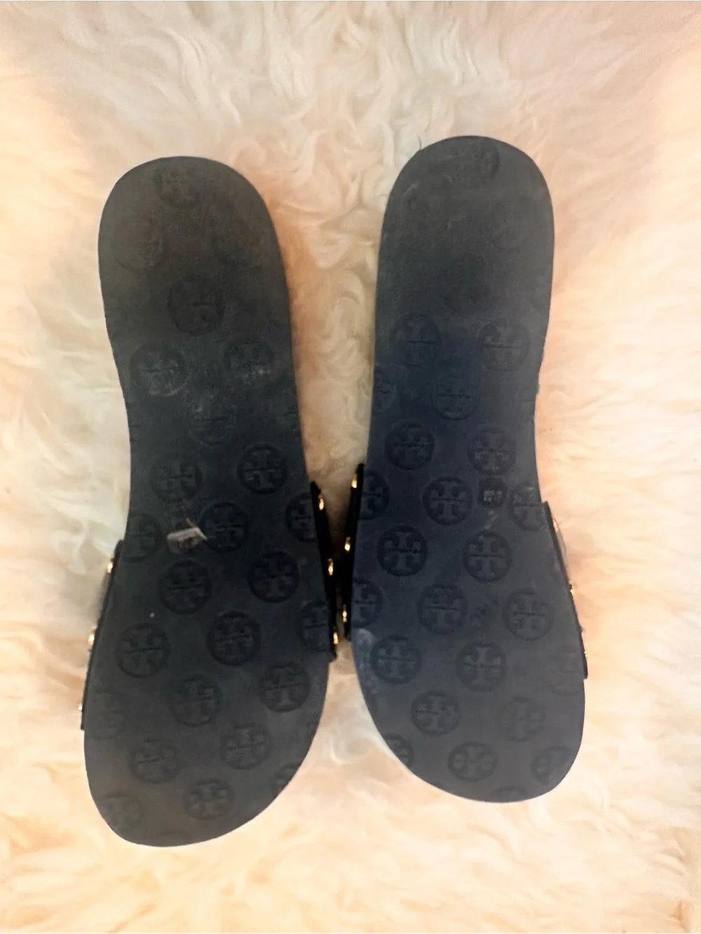 Tory Burch Navy and Green Platform Slide Sandals by Tory Burch